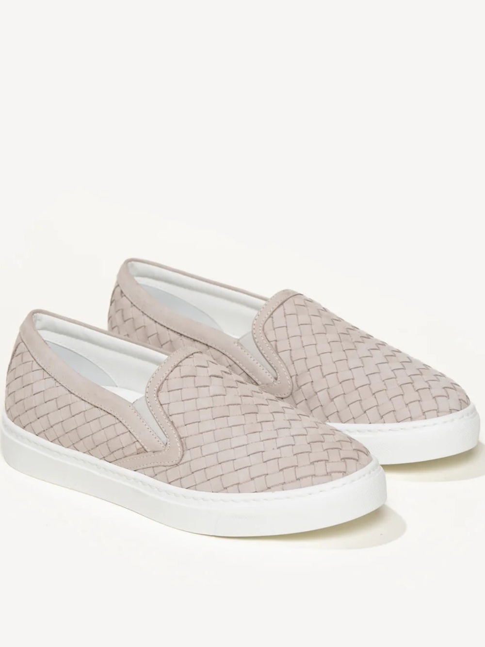 M Gemi 9.5 Suede Woven Slip-On Sneakers Designer Italian Handmade Neutral Preppy